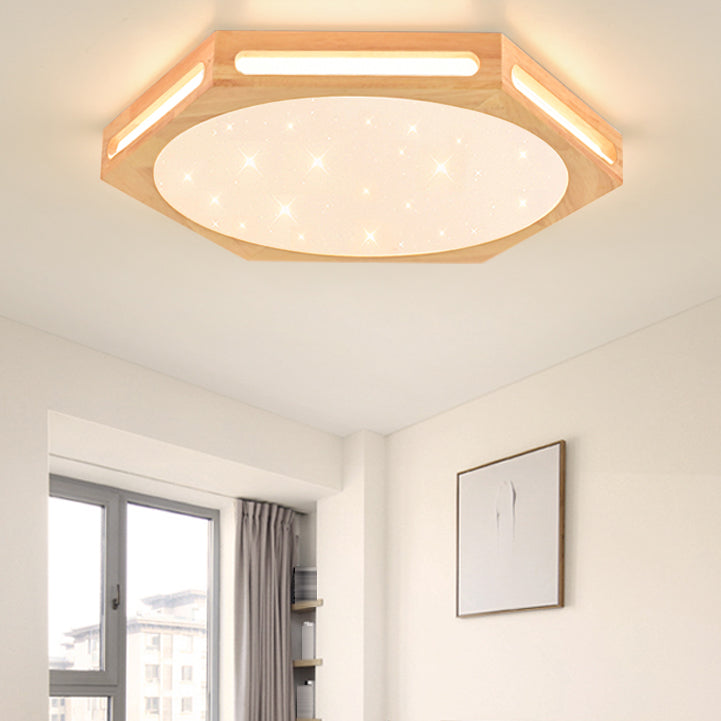Modern Style Geometry Shape Ceiling Lamp Wood 1 Light Ceiling Lighting for Dining Room