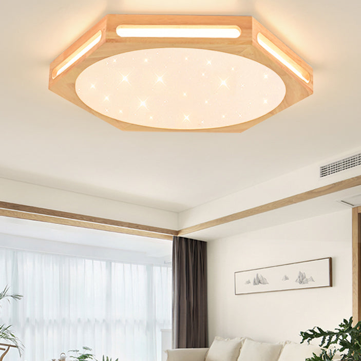 Modern Style Geometry Shape Ceiling Lamp Wood 1 Light Ceiling Lighting for Dining Room