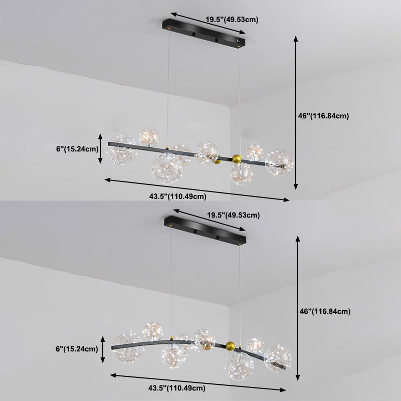Contemporary Style Spherical Island Lighting Ideas Clear Glass 8 Light Island Lights