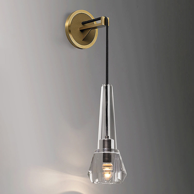 Unique Shade Crystal Wall Sconce Modern Style Single Light Wall Mounted Light in Brass