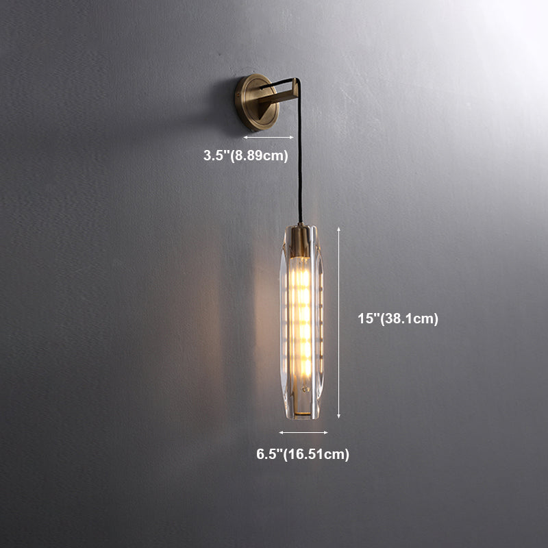 Unique Shade Crystal Wall Sconce Modern Style Single Light Wall Mounted Light in Brass
