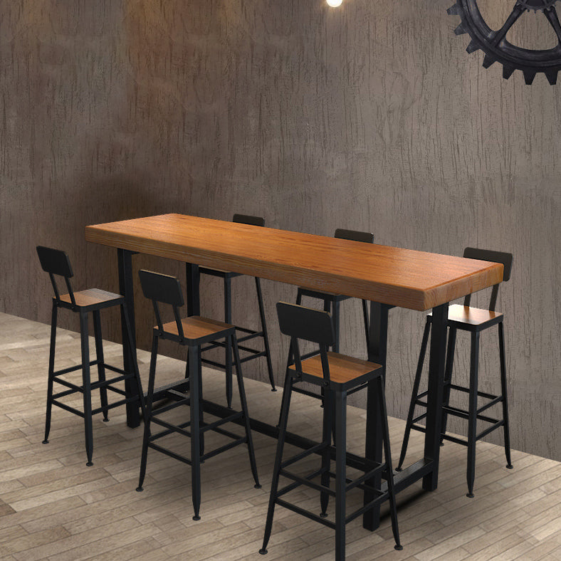 Pine Wood Bar Dining Table Industrial Rectangle Bar Table with Trestle for Cafe