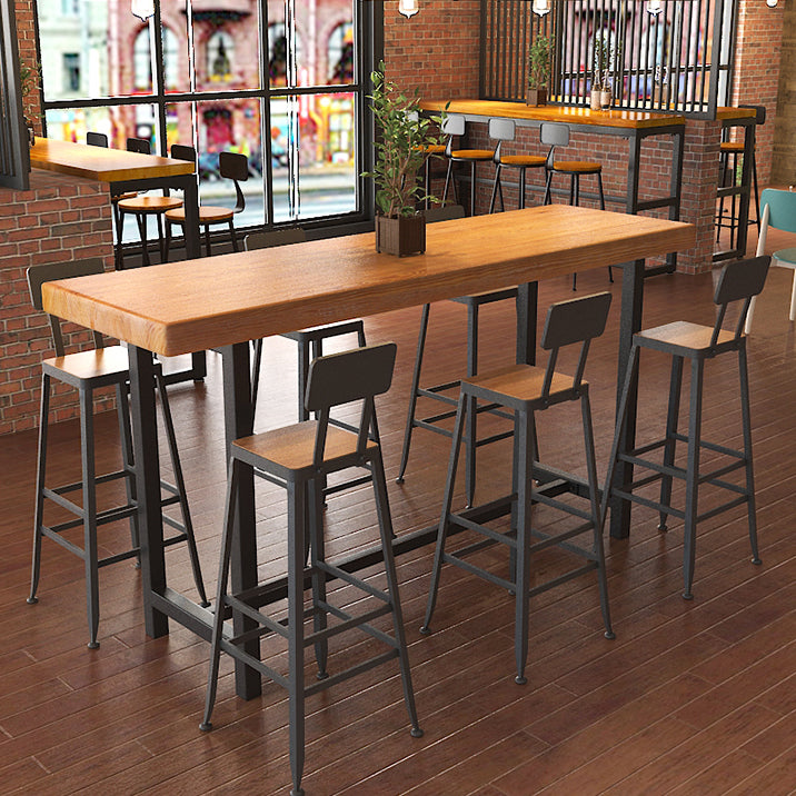 Pine Wood Bar Dining Table Industrial Rectangle Bar Table with Trestle for Cafe
