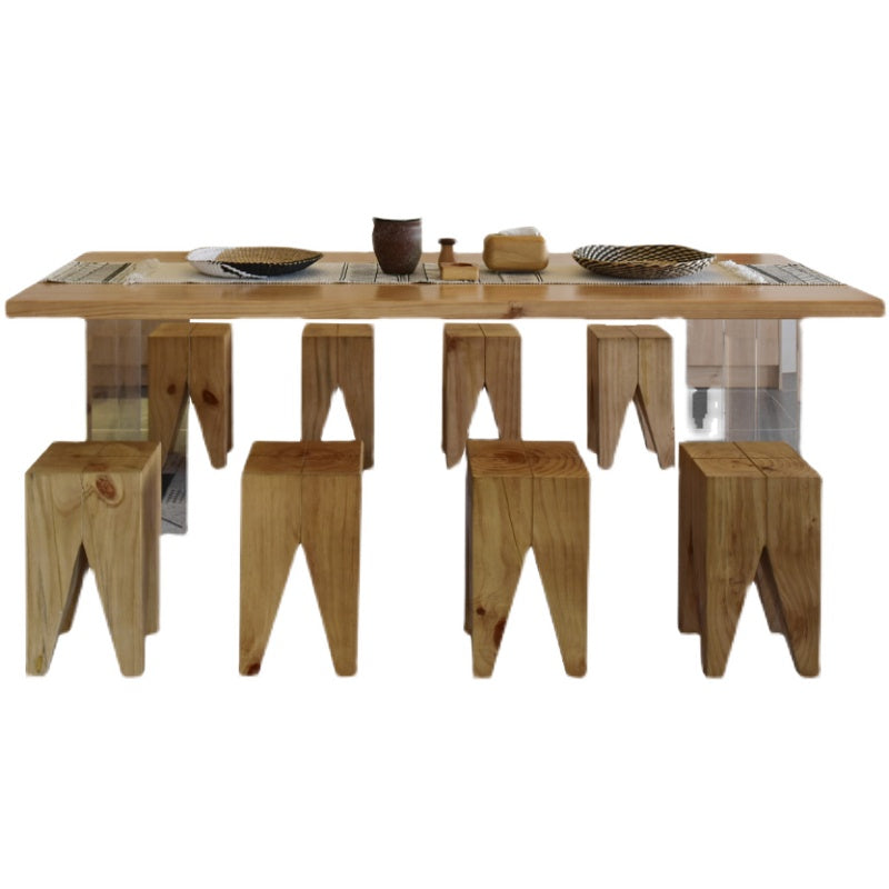 Double Acrylic Base Dining Table Modern Solid Wood Rectangle Dining Table