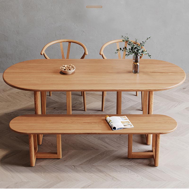 Modern Dining Table Solid Wood Top Dining Table with Double Rattan Base for Living Room