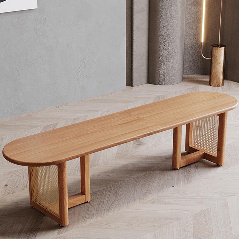 Modern Dining Table Solid Wood Top Dining Table with Double Rattan Base for Living Room
