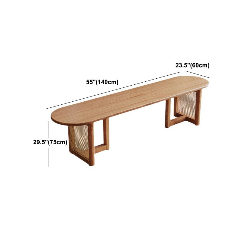 Modern Dining Table Solid Wood Top Dining Table with Double Rattan Base for Living Room