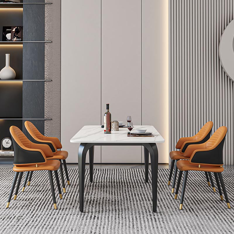 Black Iron 4 Legs Dining Site Table Industrial Stone Top Rectangle Dining Table