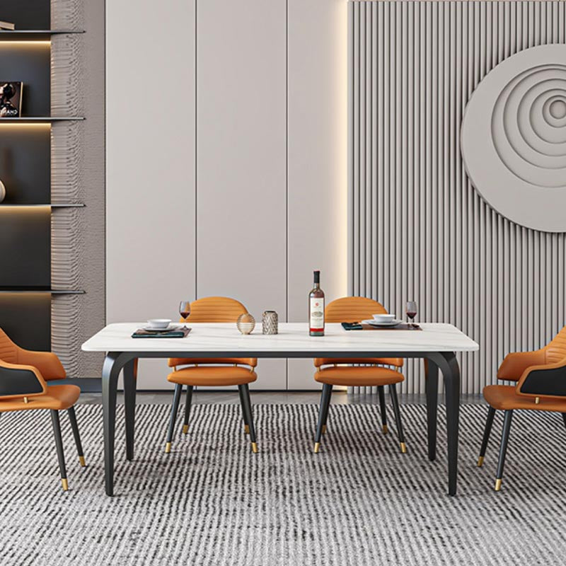 Black Iron 4 Legs Dining Site Table Industrial Stone Top Rectangle Dining Table