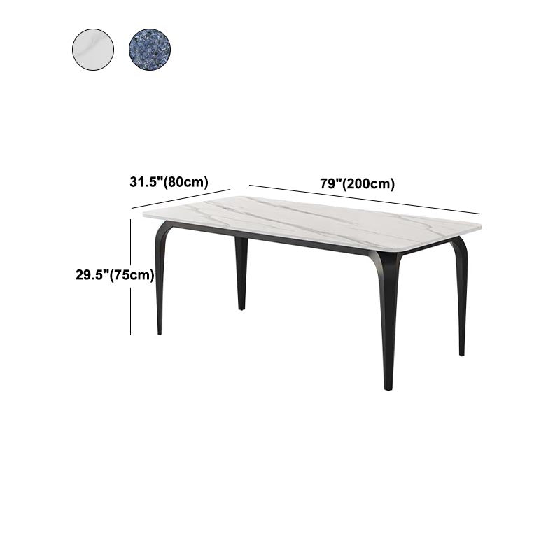 Black Iron 4 Legs Dining Site Table Industrial Stone Top Rectangle Dining Table