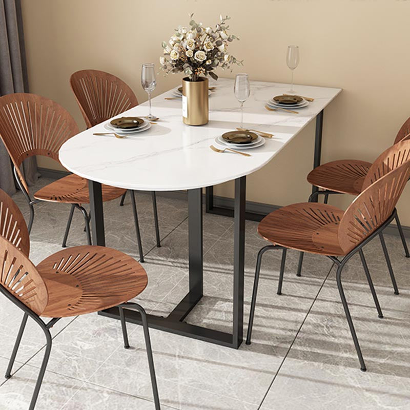 Modern White Stone Top Dinette Table Black Base Dining Table for Living Room