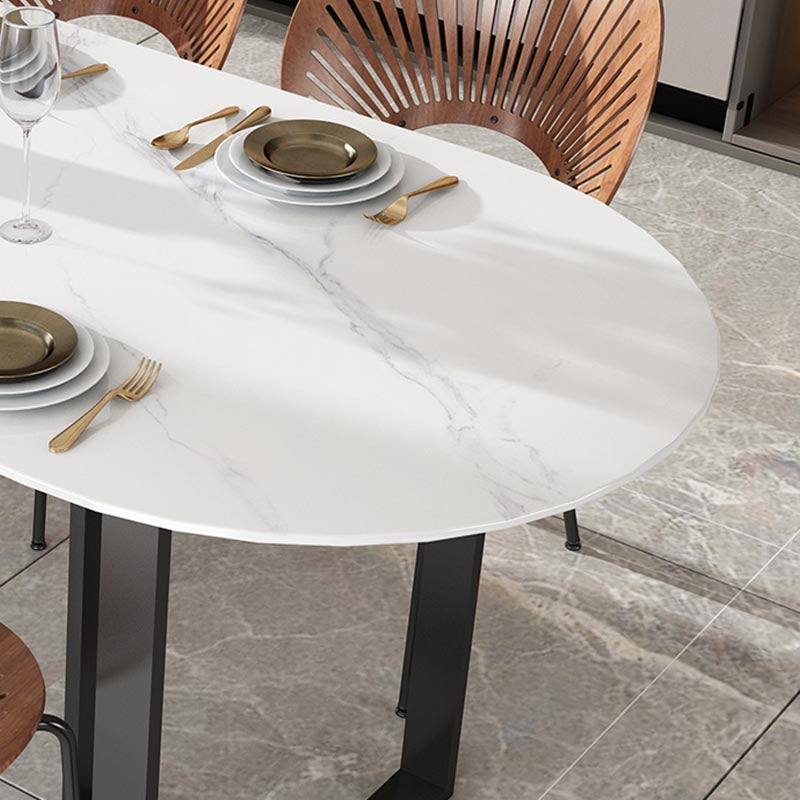 Modern White Stone Top Dinette Table Black Base Dining Table for Living Room