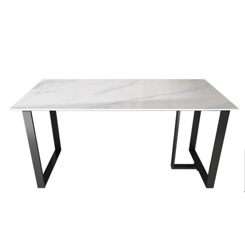 Modern White Stone Top Dinette Table Black Base Dining Table for Living Room