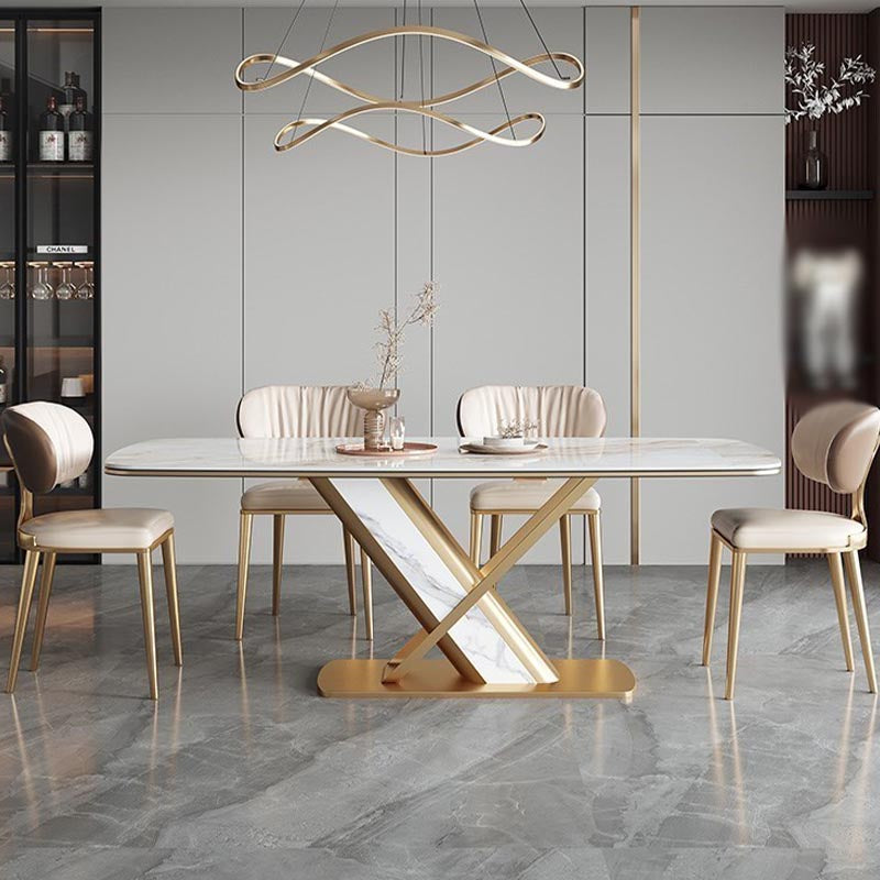 Traditional Luxury Stone Dining Table Gold Pedestal Casual Dining Table