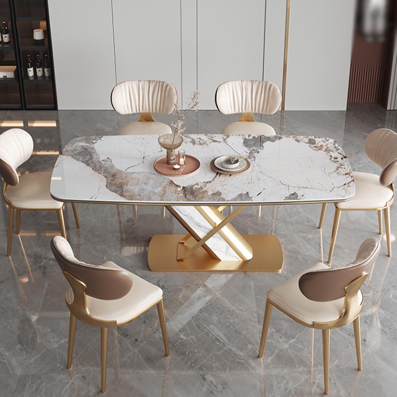 Traditional Luxury Stone Dining Table Gold Pedestal Casual Dining Table