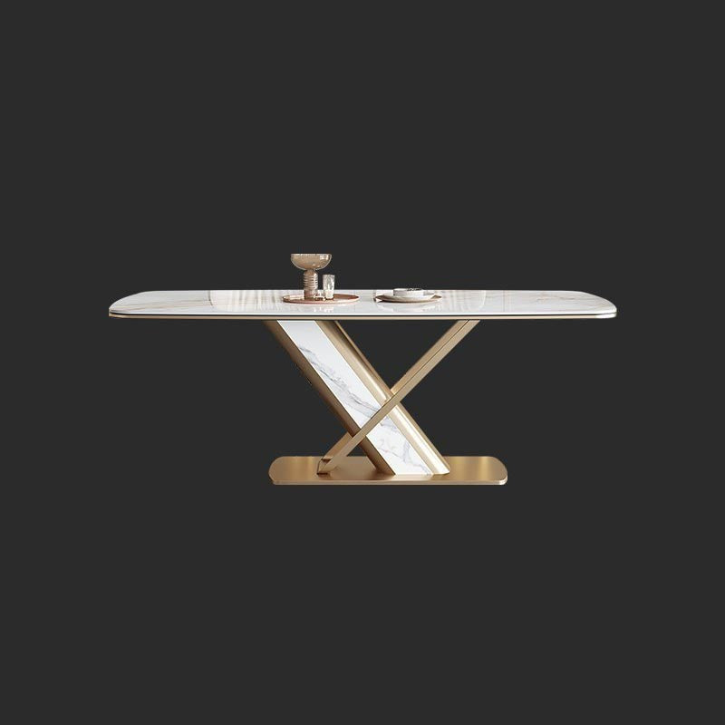 Traditional Luxury Stone Dining Table Gold Pedestal Casual Dining Table