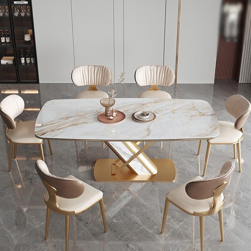 Traditional Luxury Stone Dining Table Gold Pedestal Casual Dining Table