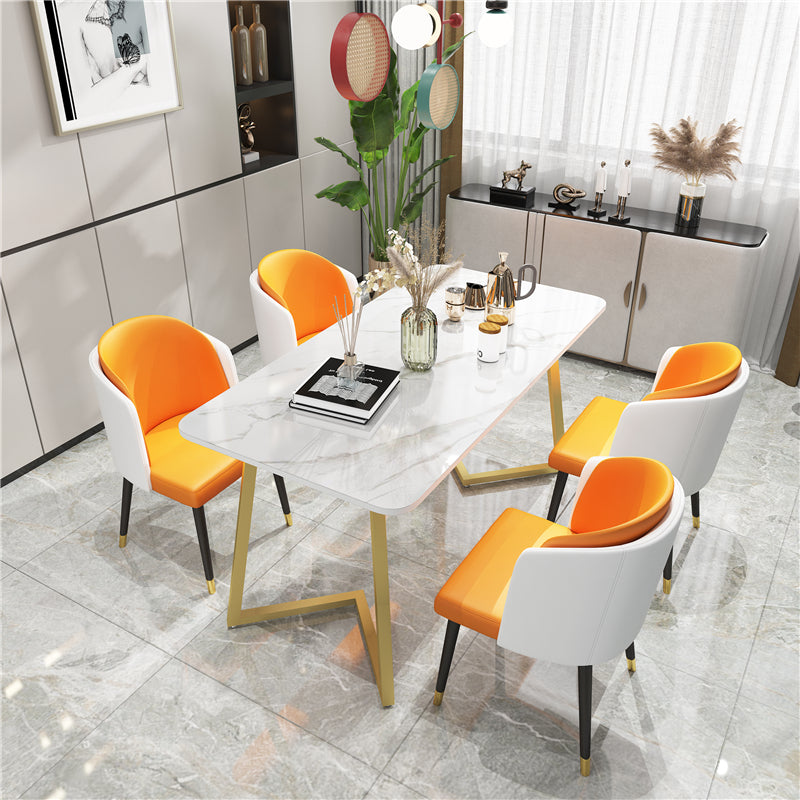 Modern Rectangle Dining Site Table Steel Double Pedestal Table with Stone Top