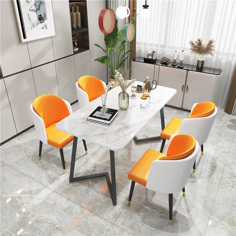 Modern Rectangle Dining Site Table Steel Double Pedestal Table with Stone Top