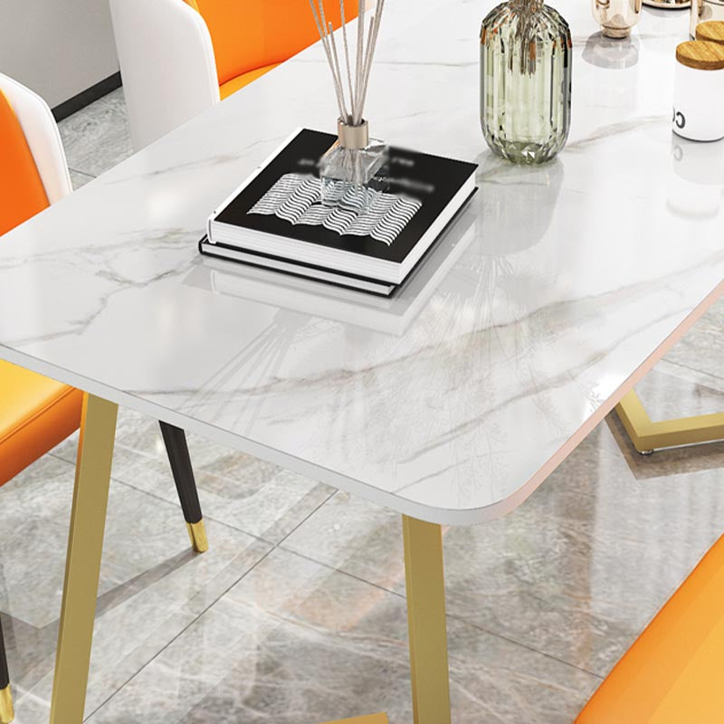 Modern Rectangle Dining Site Table Steel Double Pedestal Table with Stone Top