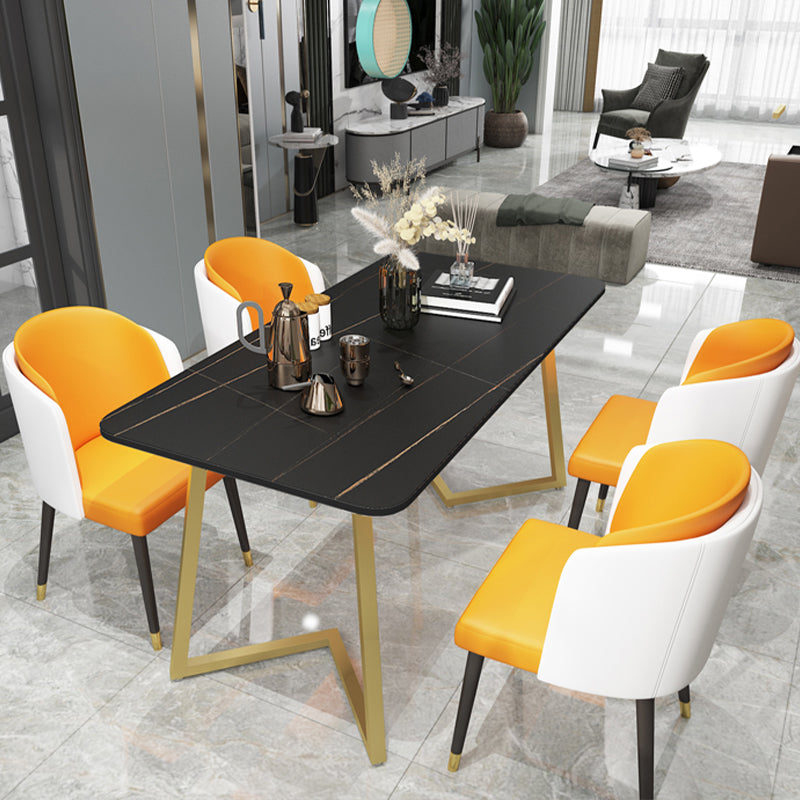 Modern Rectangle Dining Site Table Steel Double Pedestal Table with Stone Top