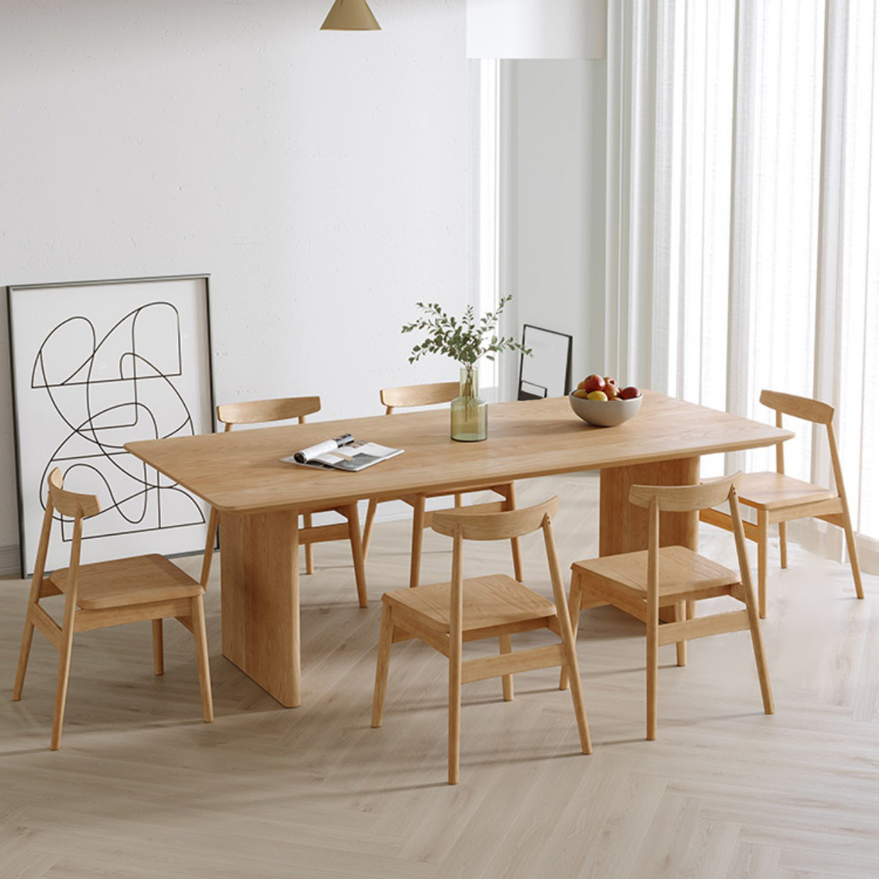 Modern Pine Wood Indoor Table for Restaurant Rectangle Dining Table with Double Pedestal
