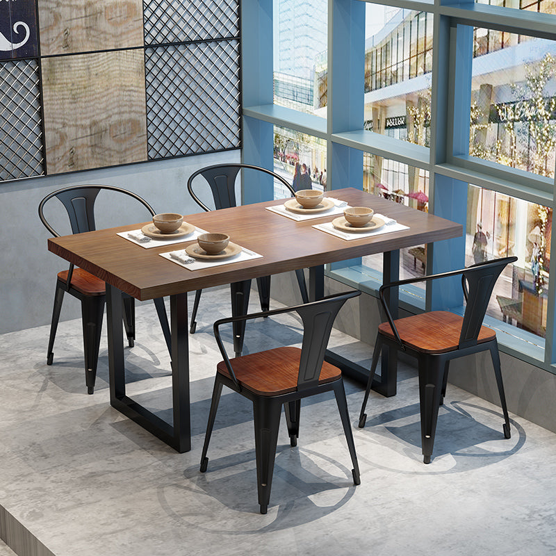 Solid Wood Brown Dining Table Industrial Sled Base Dining Table