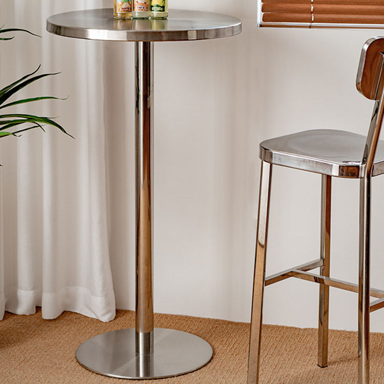 Metal Industrial Round Dining Table Steel Top Table with Pedestal Base