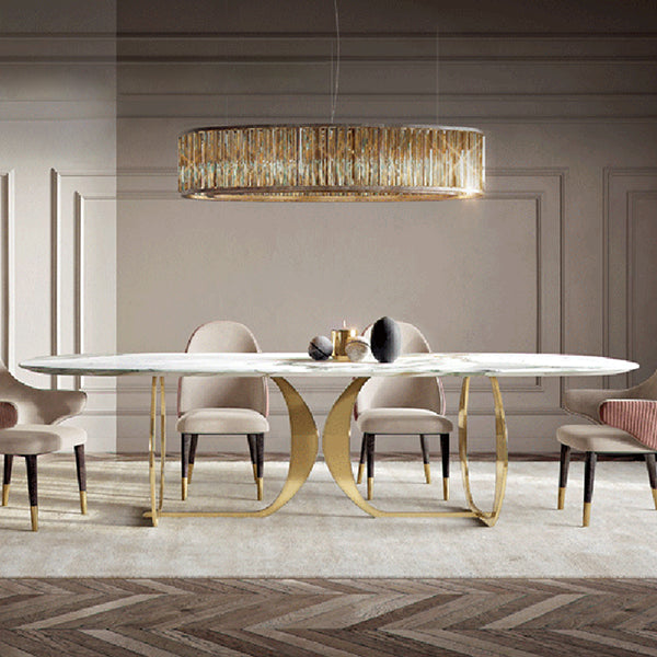 Rectangle Double Pedestal Furniture Luxury Style Stone Dining Room Collection