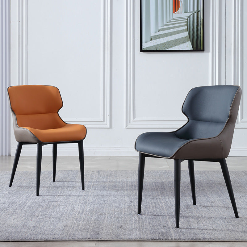 Contemporary Home Faux Leather Side Chair Metallic Finish Wingback Dining Chair