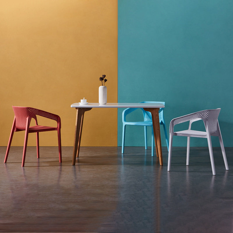 Plastic Slat Back Arm Chair Glam Style Stackable Dining Chair for Indoor