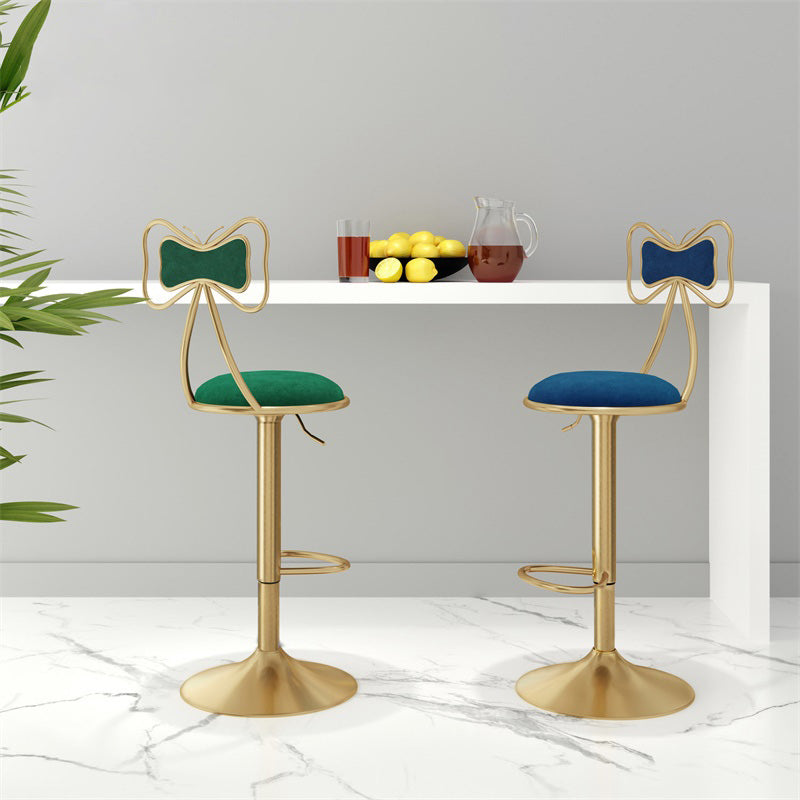 Glam Iron Adjustable Swivel Barstool Low Back Indoor Tall Stool with Upholstered Seat