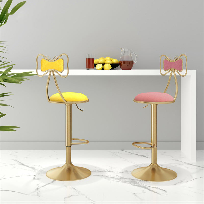Glam Iron Adjustable Swivel Barstool Low Back Indoor Tall Stool with Upholstered Seat