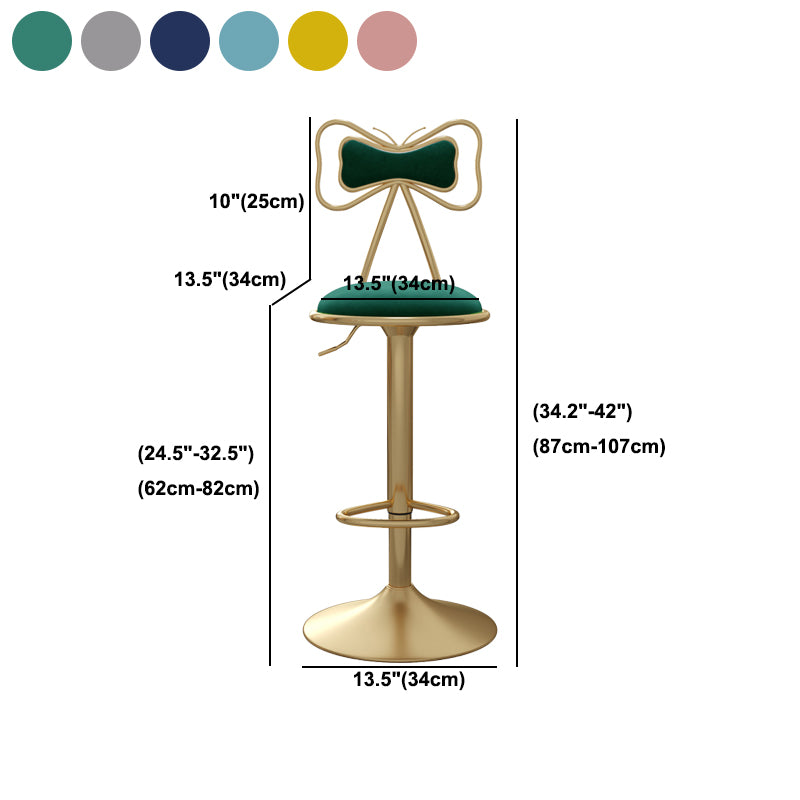 Glam Iron Adjustable Swivel Barstool Low Back Indoor Tall Stool with Upholstered Seat