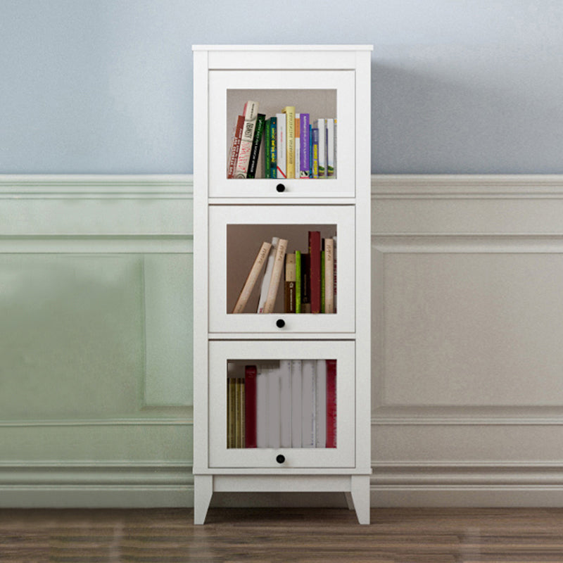 White Manufactured Wood Standard Bookcase Modern Bookshelf with Glass Doors