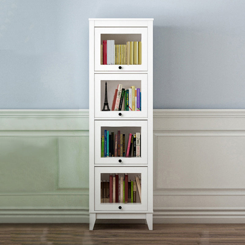 White Manufactured Wood Standard Bookcase Modern Bookshelf with Glass Doors