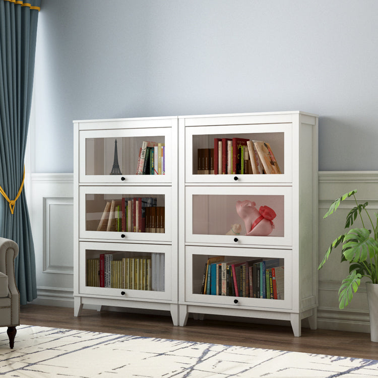White Manufactured Wood Standard Bookcase Modern Bookshelf with Glass Doors