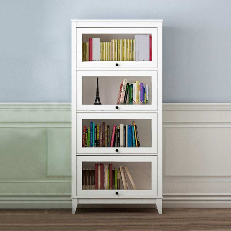 White Manufactured Wood Standard Bookcase Modern Bookshelf with Glass Doors