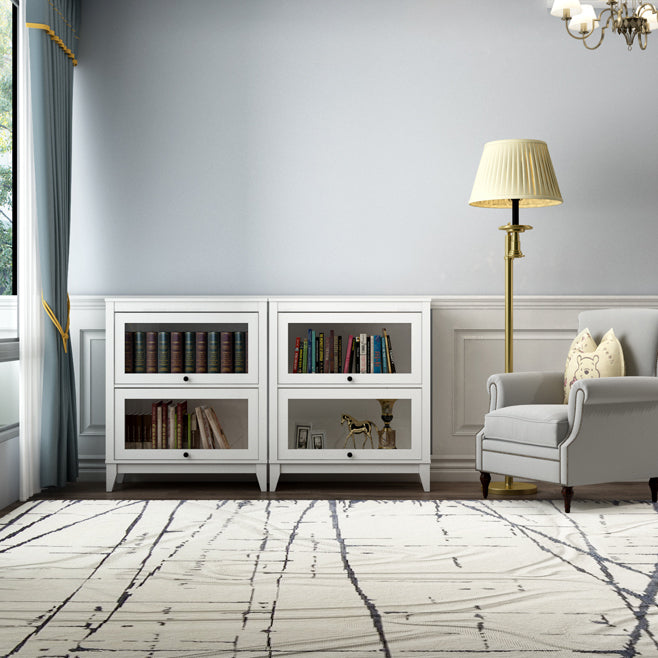 White Manufactured Wood Standard Bookcase Modern Bookshelf with Glass Doors