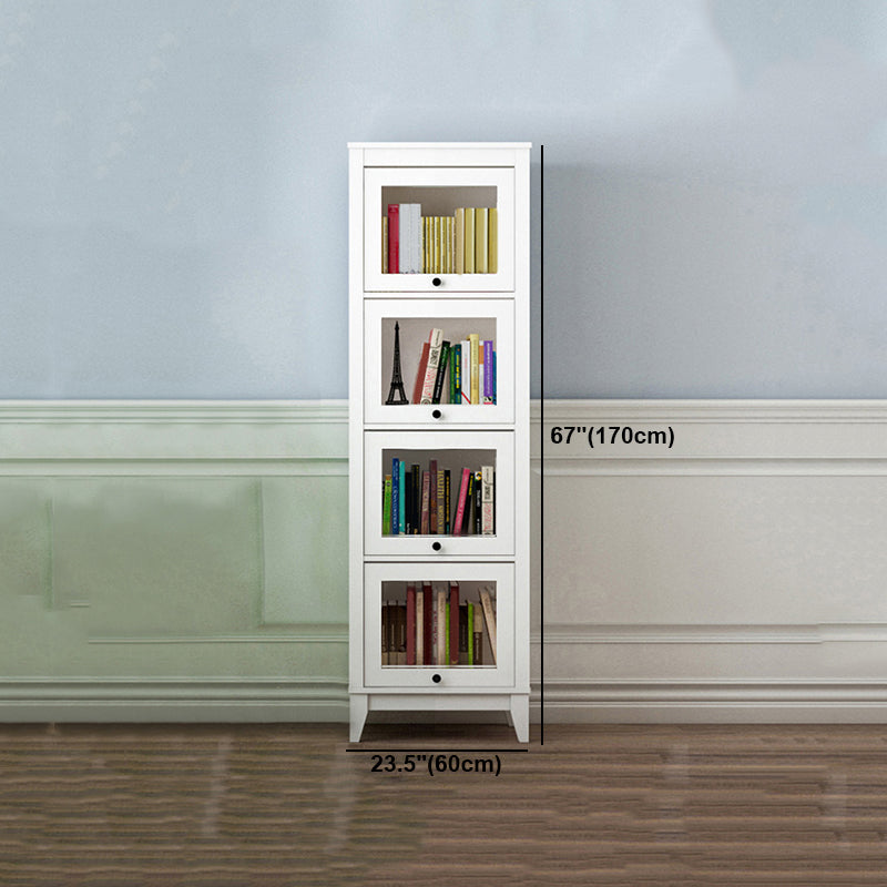 White Manufactured Wood Standard Bookcase Modern Bookshelf with Glass Doors