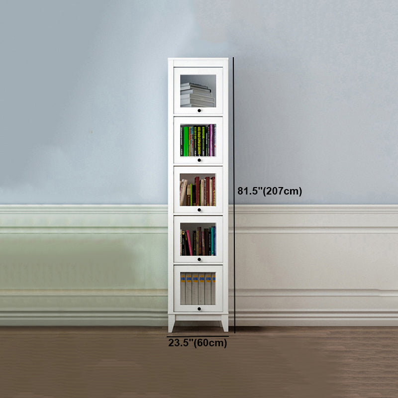 White Manufactured Wood Standard Bookcase Modern Bookshelf with Glass Doors