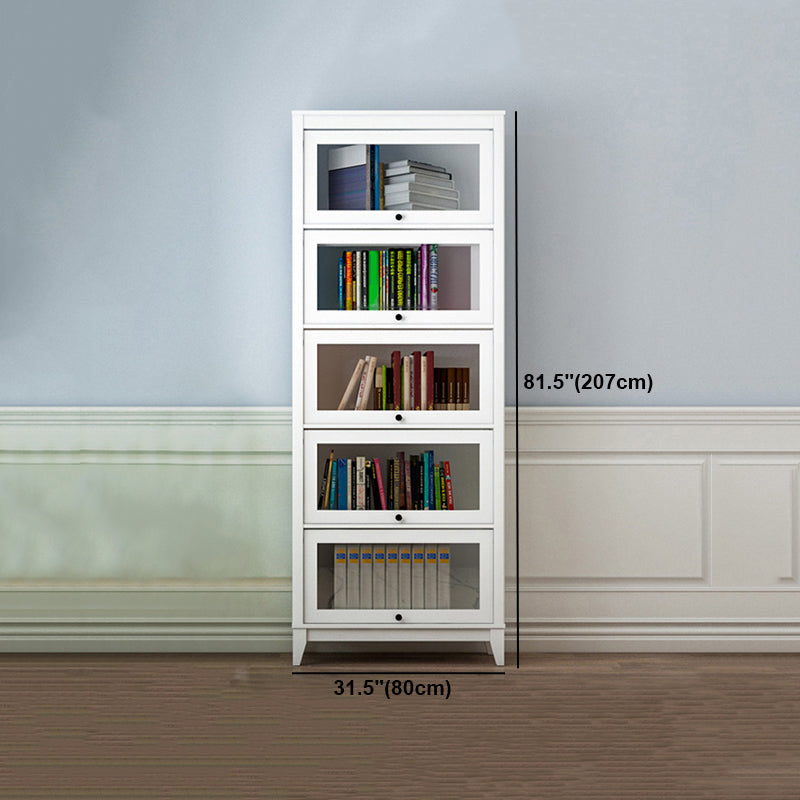 White Manufactured Wood Standard Bookcase Modern Bookshelf with Glass Doors
