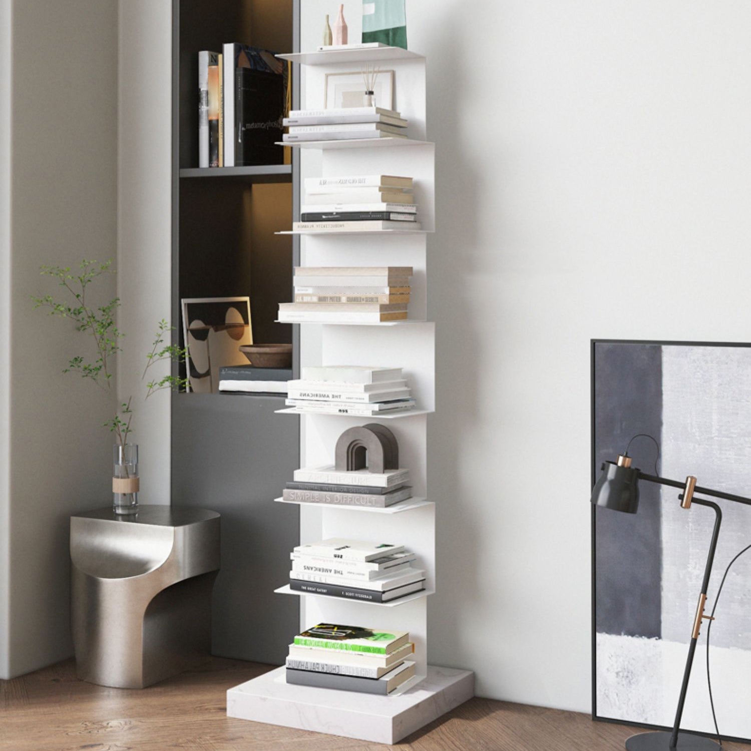 Closed Back Bookcase Contemporary Style Invisible Bookshelf for Study Room and Office