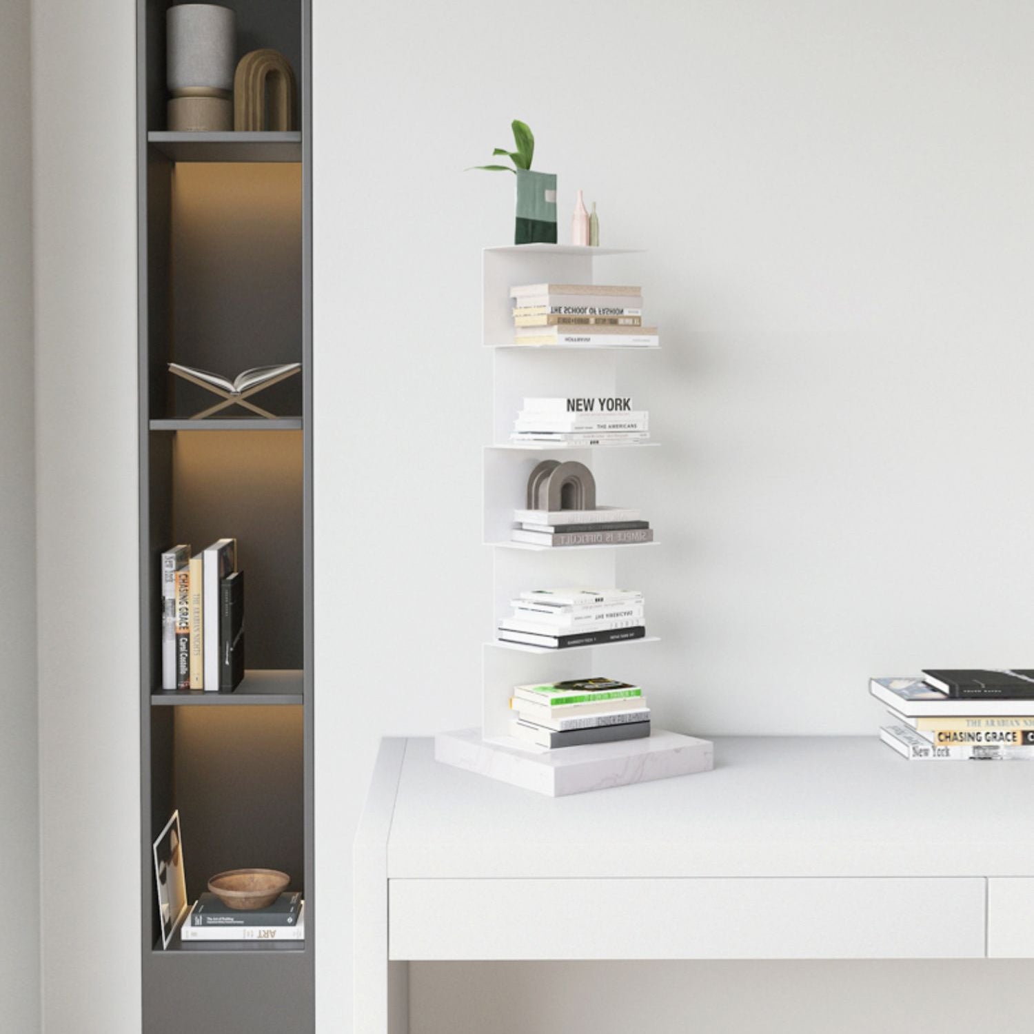 Closed Back Bookcase Contemporary Style Invisible Bookshelf for Study Room and Office