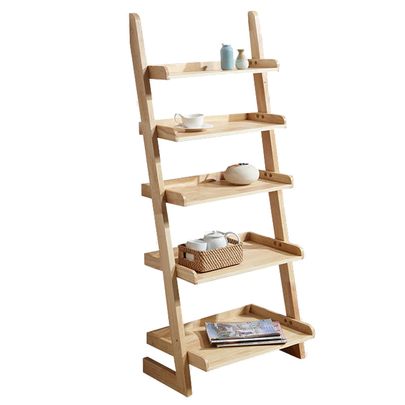 Contemporary Style Ladder Bookcase Wooden Vertical Open Back Book Shelf