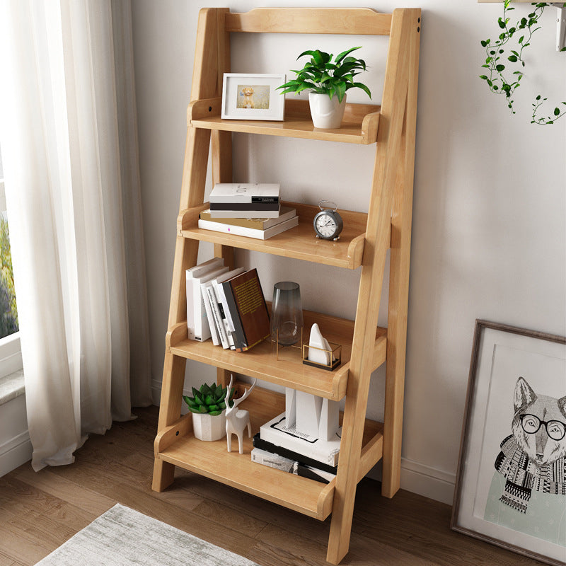 Contemporary Style Ladder Bookcase Wooden Vertical Book Shelf