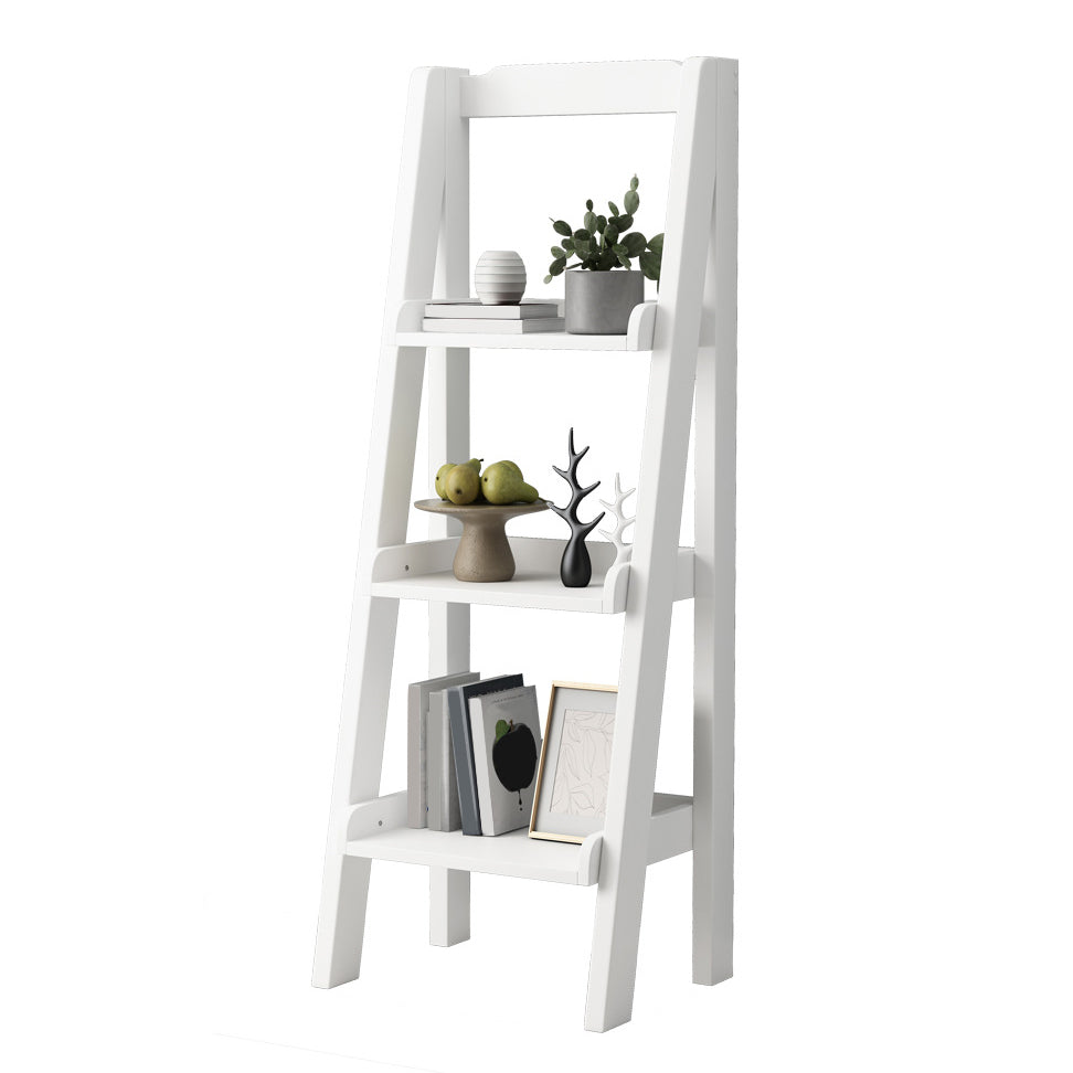 Contemporary Style Ladder Bookcase Wooden Vertical Book Shelf
