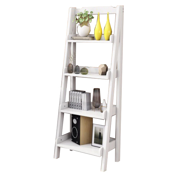 Contemporary Style Ladder Bookcase Wooden Vertical Book Shelf