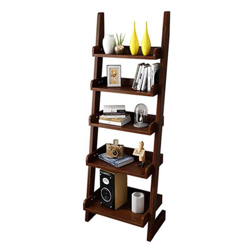 Contemporary Style Ladder Bookcase Wooden Vertical Book Shelf