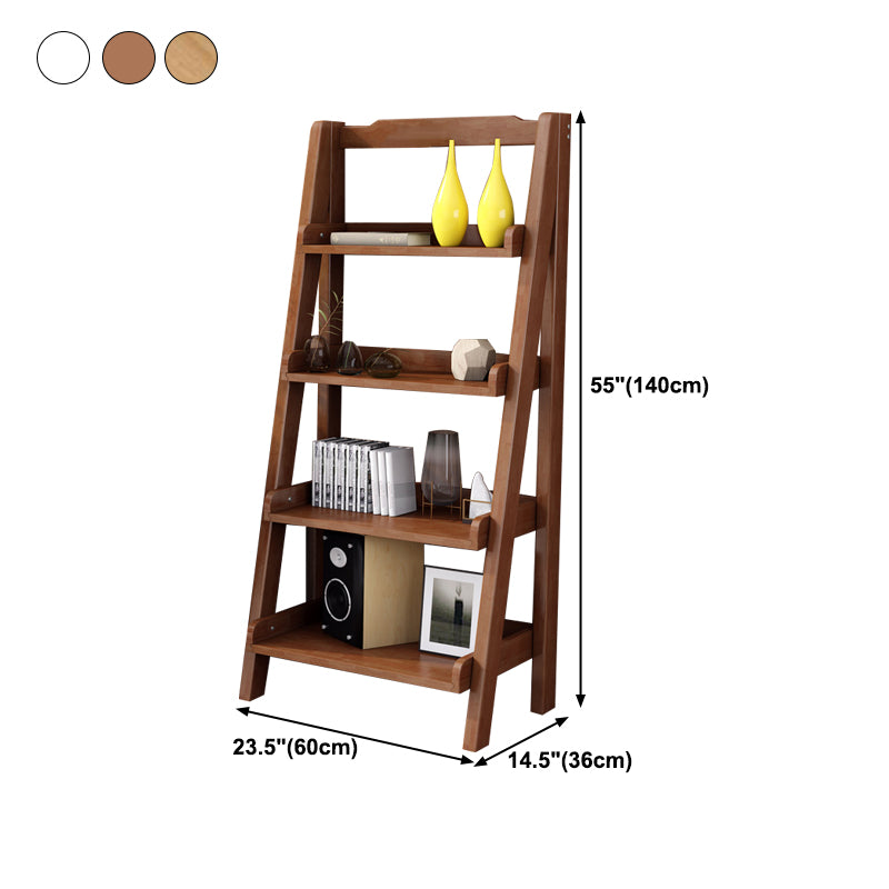 Contemporary Style Ladder Bookcase Wooden Vertical Book Shelf